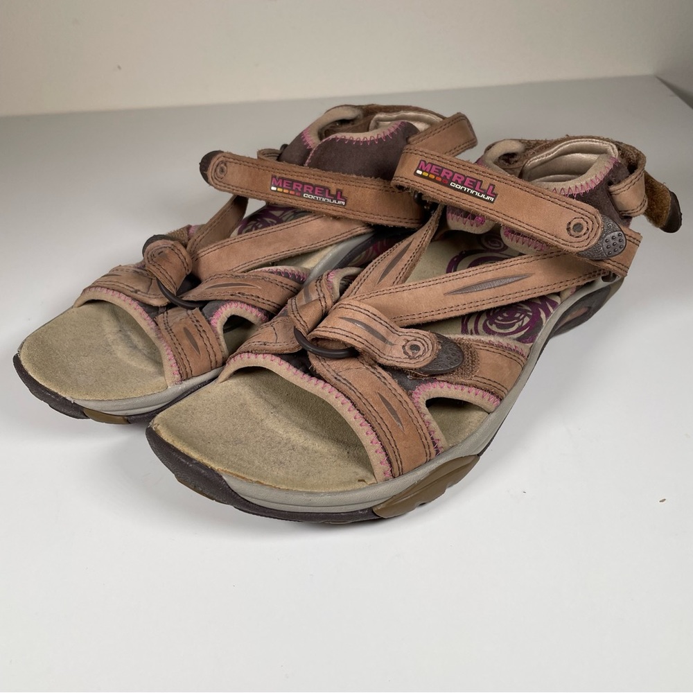 MERRELL Continuum Vibram Waterproof Leather Hiking Sandals Women 8  Olive/Pink